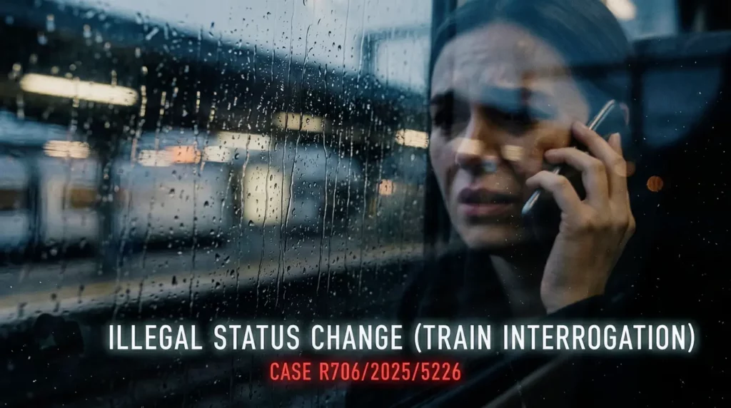 Victim-to-Defendant Flip in Case R706/2025/5226: illegal status change via mobile phone interrogation at a train station.