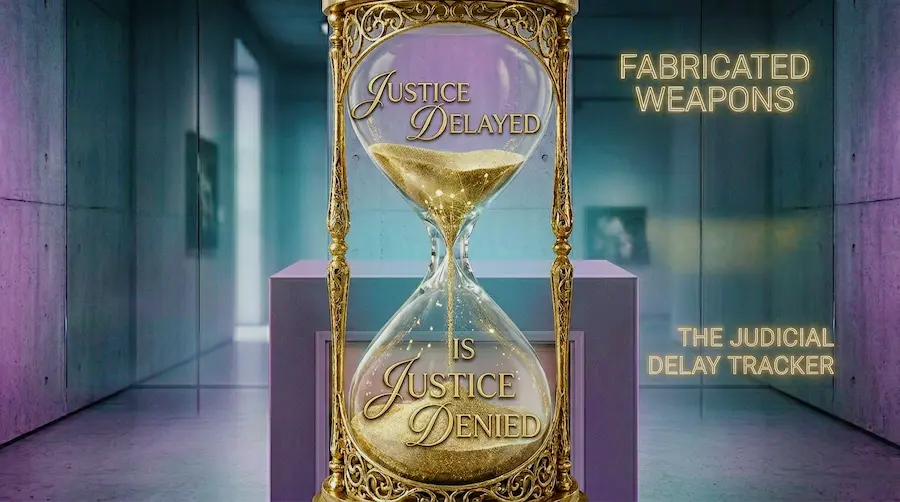 Golden hourglass visualizing "Justice Delayed is Justice Denied" with evidence from Finland Court Case R 706/2025/5226. Live tracking of systemic 23-month delay from 30.10.2025 to 06.10.2027.