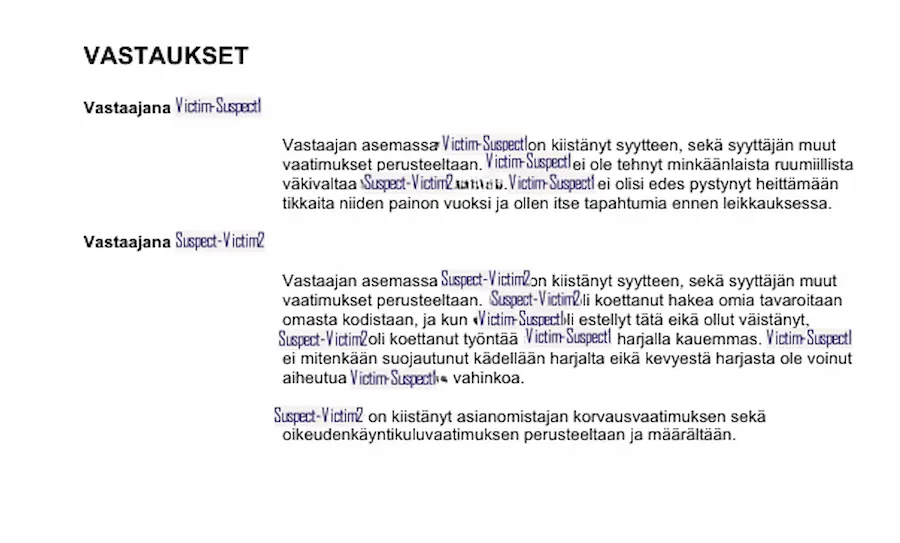 Official document page 5 of the Helsinki District Court verdict (Tuomio nro 1037 6624) in case R-706/2025/5226, detailing the legal proceedings and claims.