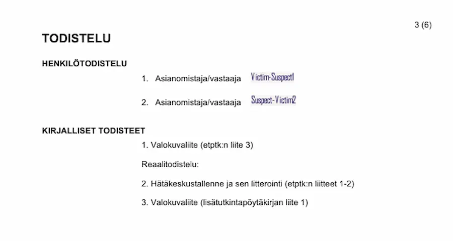 Official document page 6 of the Helsinki District Court verdict (Tuomio nro 1037 6624) in case R-706/2025/5226, detailing the legal proceedings and claims.