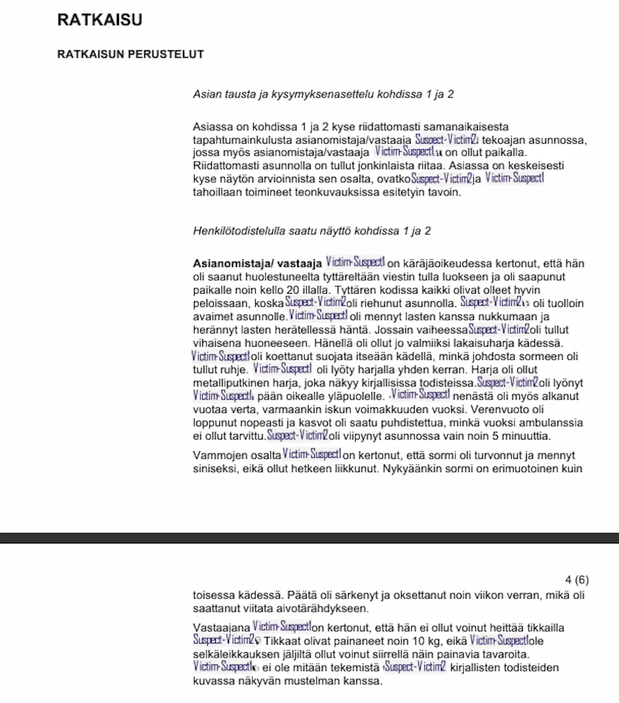 Official document page 7 of the Helsinki District Court verdict (Tuomio nro 1037 6624) in case R-706/2025/5226, detailing the legal proceedings and claims.
