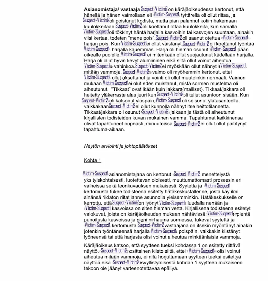 Official document page 8 of the Helsinki District Court verdict (Tuomio nro 1037 6624) in case R-706/2025/5226, detailing the legal proceedings and claims.