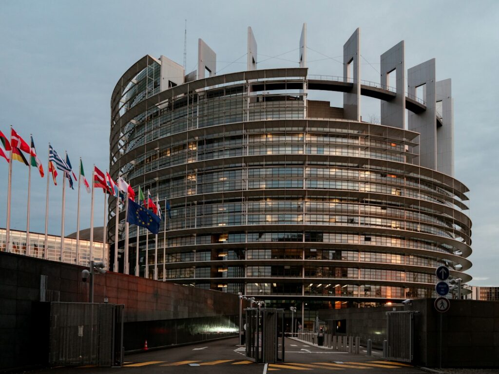 Strasbourg civic architecture representing the European human-rights framework and the right to a fair trial.